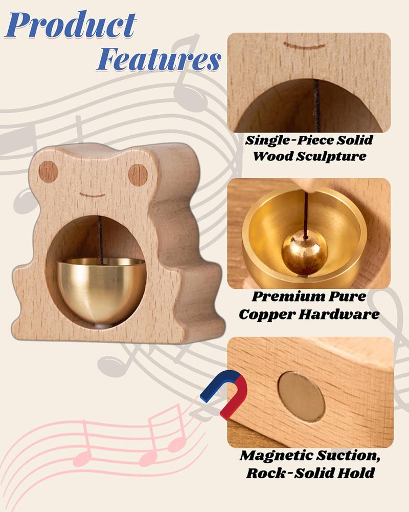 BovcTrraann Magnetic Shopkeepers Bell - Handcrafted Wooden Door Chime for Home, Garden, Porch, or Backyard, Rustic Housewarming Gift for Room or Outdoor Decor (Frog-Shaped) - Image 3